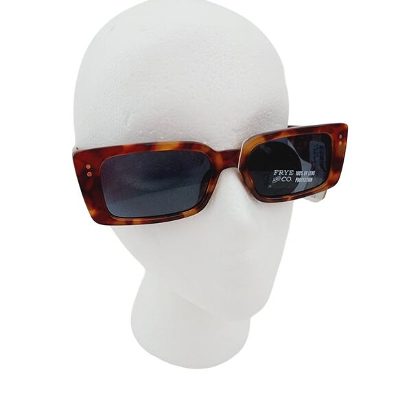 Frye Brown Tortoise Shell Print Brown Retro Rounded Rectangle Sunglasses 100% UV - Picture 1 of 8